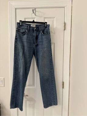 Agolde High-Rise Straight Leg Jeans in Medium Wash Blue